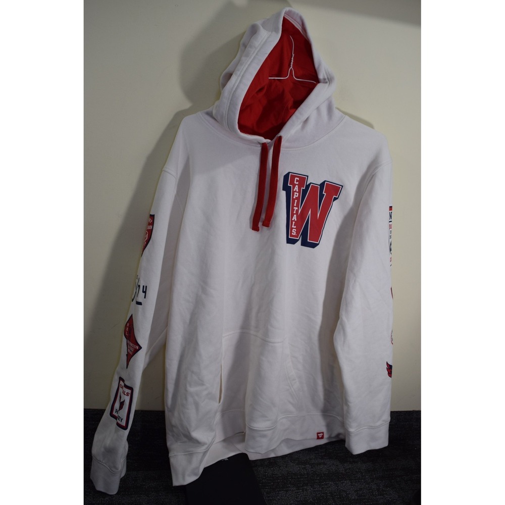 Men's Fanatics White Washington Capitals Letterman Fleece Pullover Hoodie 2XL